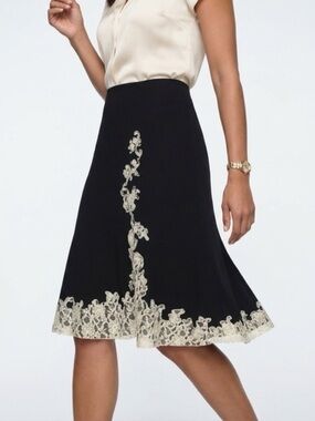 Ladies Black Skirt with Cream Lace Trim